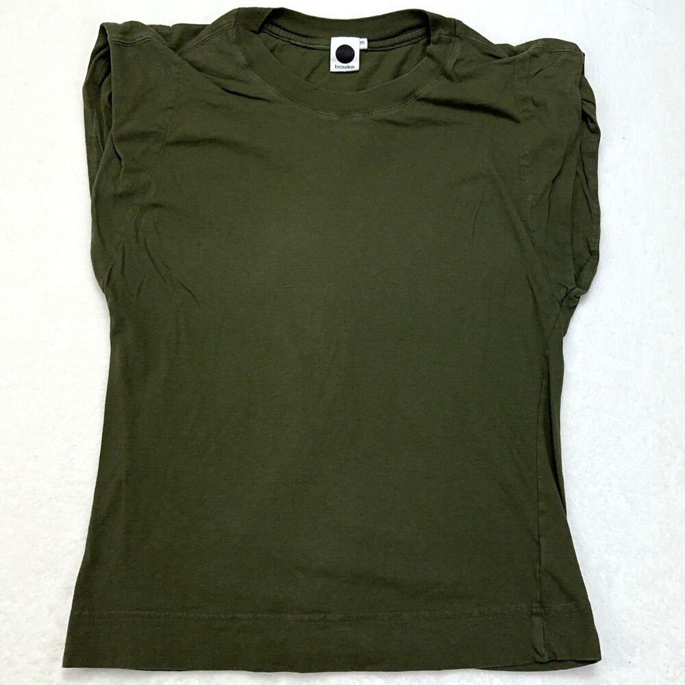 Bassike Green Cotton Wide Shoulder Athletic Tank Crewneck Top Size Medium $120
